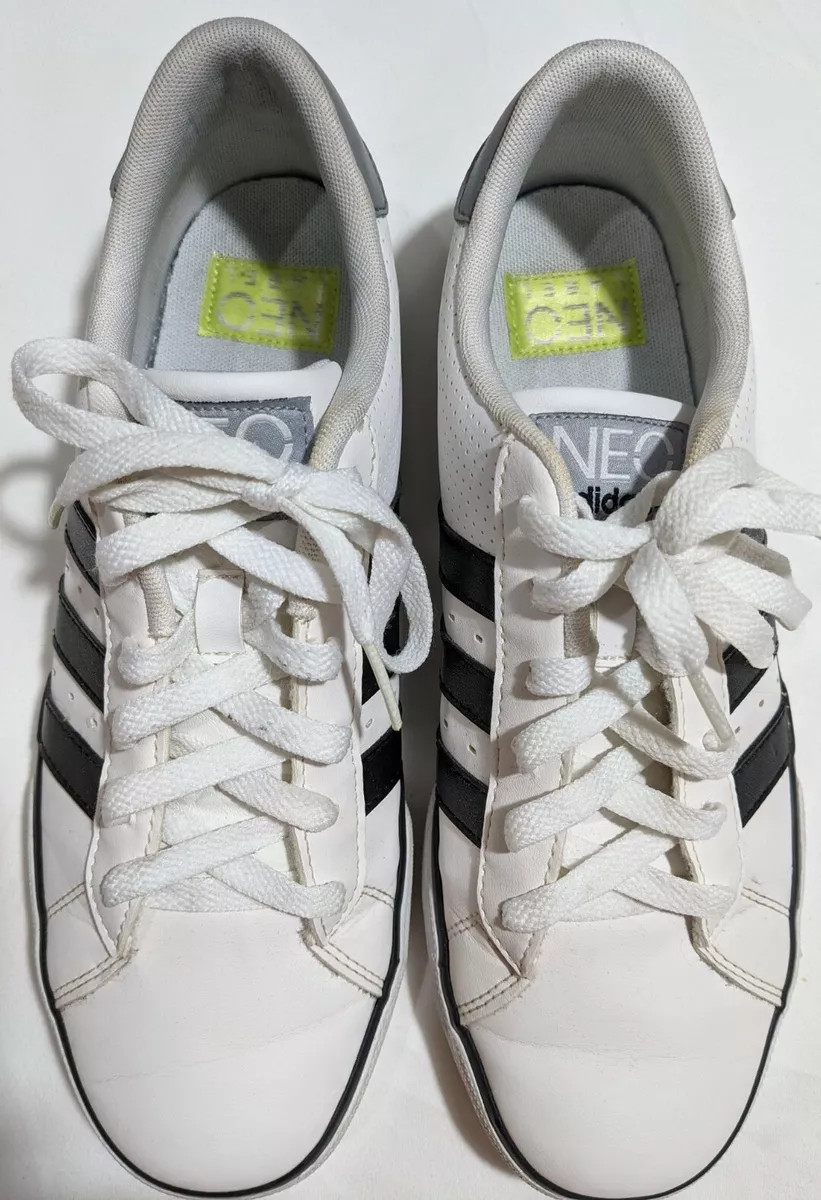 Rarely used Adidas Neo Label men&#039;s leather white with stripes shoes | eBay