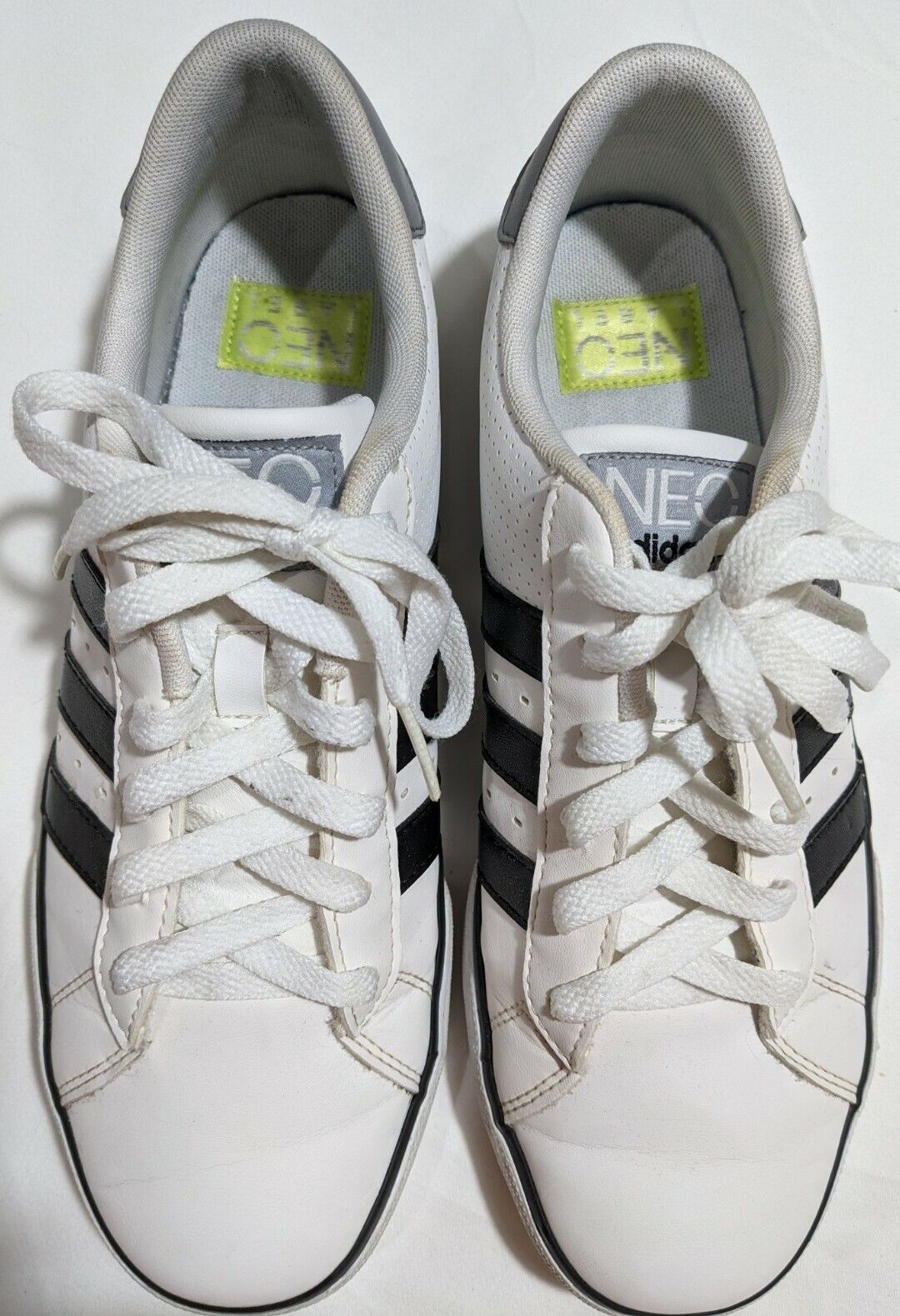 para agregar Generalizar Encadenar Rarely used Adidas Neo Label men&#039;s leather white with black stripes Sz  8 shoes | eBay