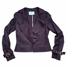Roberto Cavalli Jacket Size It44 Uk8 Brown Waterfall Collar Canvas Buckle Straps