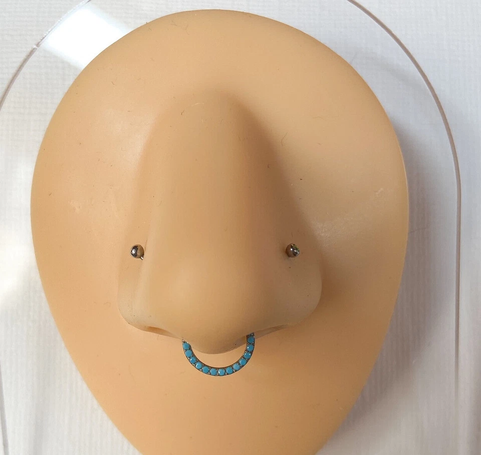 1 peça anel segmento articulado titânio frente turquesa septo argola hélice joia Daith - Imagem 4 de 4