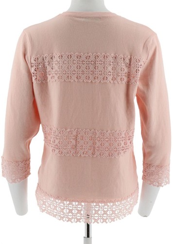 Isaac Mizrahi Lace Striped 3/4 Slv Cardigan Rosewater XXS NWOT (919) - Picture 3 of 5