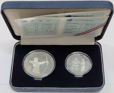 1987 South Korea Silver Proof 2 Coin Set - Commemorating 1988