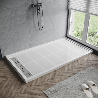 ELEGANT Shower Base Pan 60''L x 32''W x 4''H Left Drain Stainless Drain Included