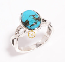 Pyrite Turquoise Ring Blue Stone 925 Sterling Silver Ring Gift Jewelry for Women