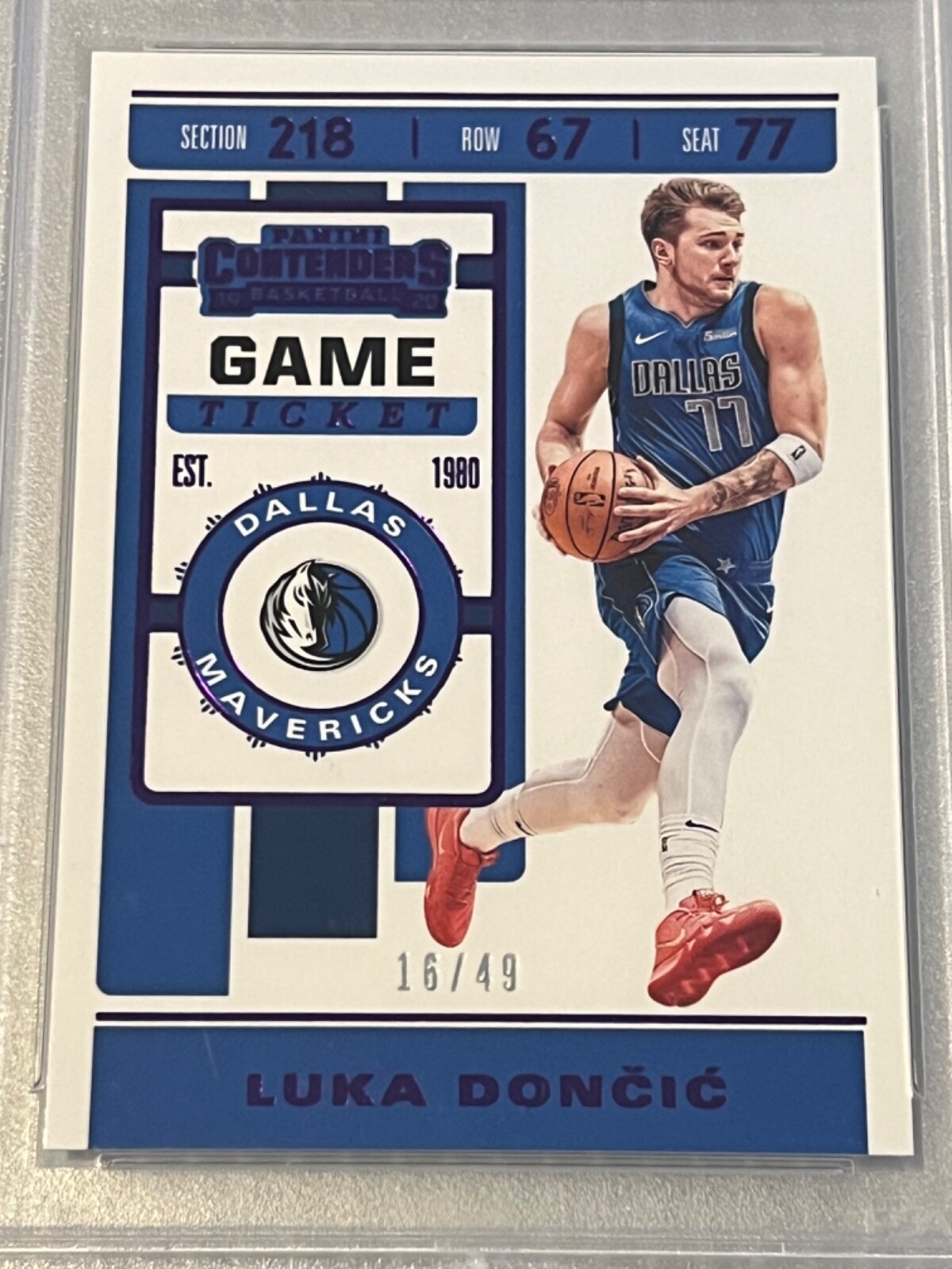 2019-20 Panini Contenders Luka Doncic Purple Foil Game Ticket /49 PSA 10 Lakers view 2
