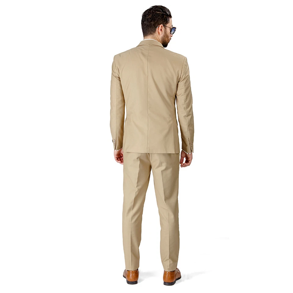 Tan Beige Slim Fit Men Suit 2 Button Notch Lapel Azar Man Vest Optional 4030-10 - Image 4 of 4