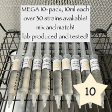 Mushroom liquid culture syringe 10-pack, mix&match over 30 strains!