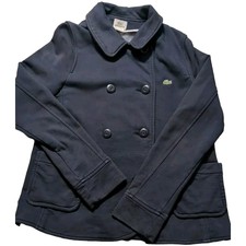 Lacoste Jacket Womens Size 42 Double Breasted Navy Canvas Peacoat 100% Cotton