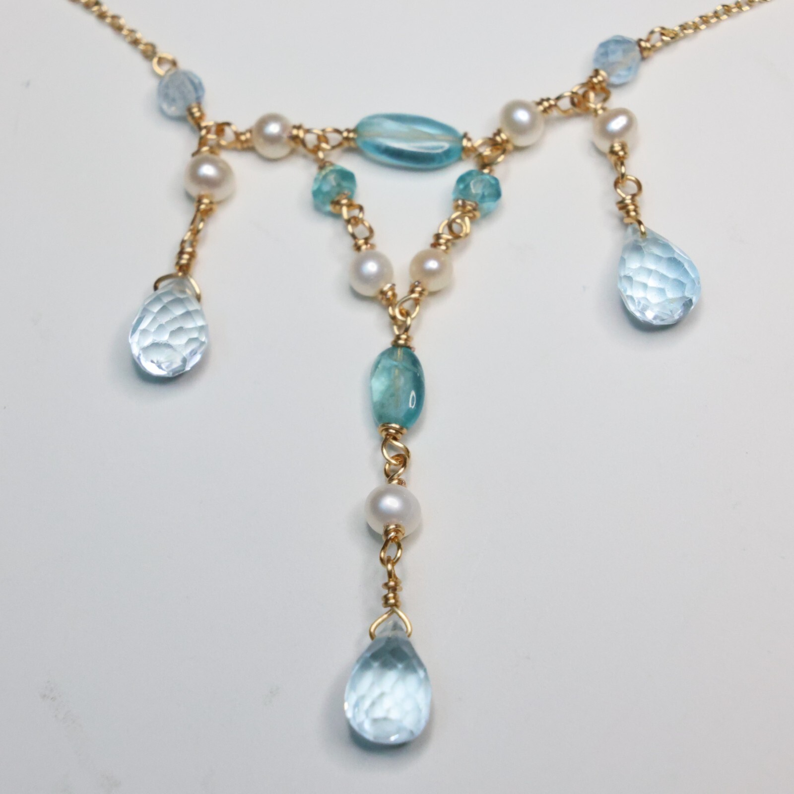 Collier gold filled 14k et pierres fines précieuses de topaze bleue 2086