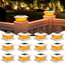 VOLISUN Solar Fence Post Lights 12pack, White Solar Deck Post Cap Flame Light