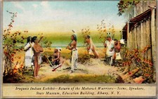 Return Mohawk Warriors Scene Museum Albany New York NY Unp Linen Postcard