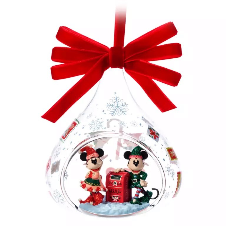 Disney 2024 Holiday Mickey Mouse & Minnie Mouse Glass Drop