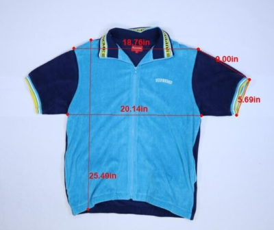 Supreme Mens Blue Terry Cloth Cotton Short Sleeve Full Zip