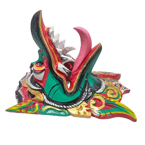 Green Garuda Wood Mask Hand Carving Indonesian Balinese Wall Art Decor Hanging - Picture 7 of 13
