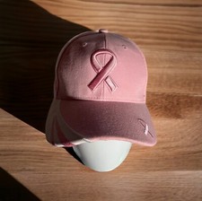 Woman's Breast Cancer Hat Baseball Cap Pink  White Ribbon Strap Back
