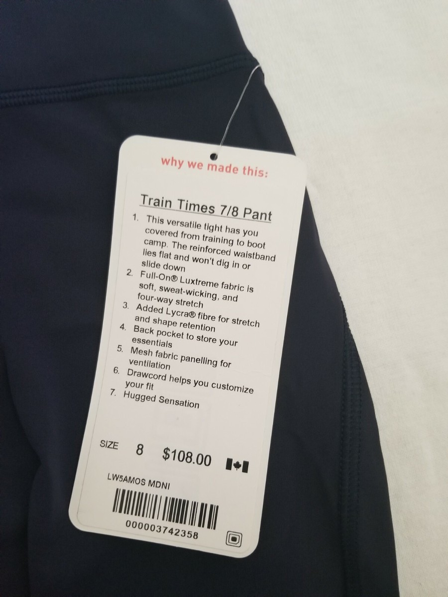 NWT Lululemon Sz 8 Train Times 7/8 Pant midnight blue MDNI