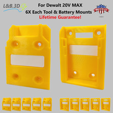Combo: 6 Battery  6 Tool Mounts/Hangers/Holders/Brackets for Dewalt 20V