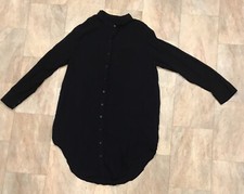 Silence + Noise Black Long Collared Shirt Dress Asymmetric Long Sleeves Size S
