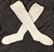MID 19TH C HAND KNIT COTTON STOCKINGS W LACE SCALLOP PATTERN