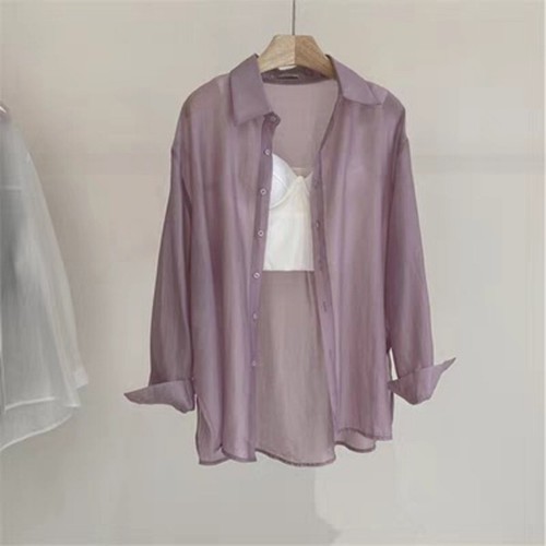 Summer Womens Pink Lapel Silk Shirt Thin Shirt Casual Loose Sunscreen Top Blouse - Picture 17 of 18