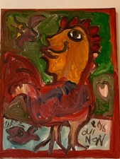 JABER 1938 - 2021 SUR  TOILE ET CHÂSSIS 41,5 X 33  PREMIER COQ  DE FRANCE 2006