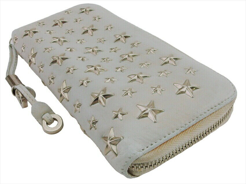 JIMMY CHOO Long Wallet Stars White Leather Authentic USED JIMMY CHOO Long Wallet Stars White Leather Authentic USED
