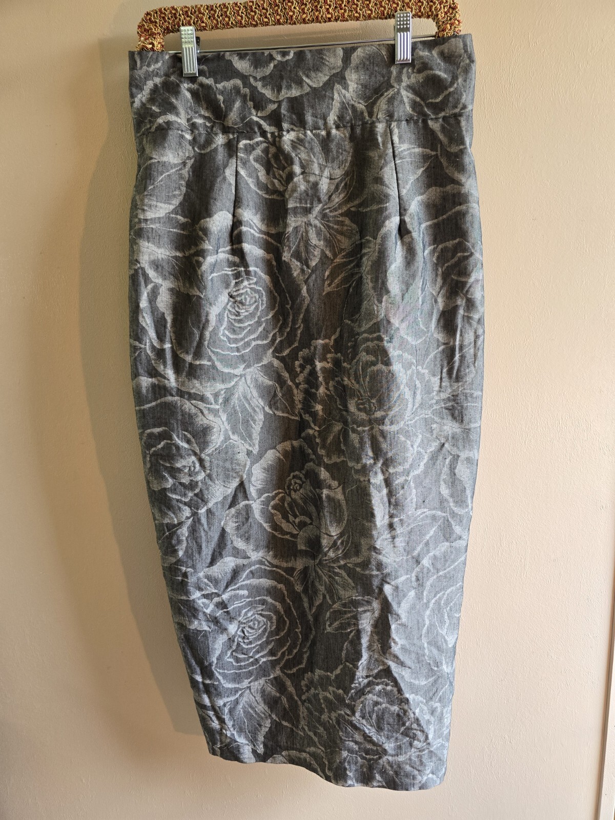 Women's Hill Street Clothing Gray Floral Long Straight Pencil Skirt W/Slit Sz 13