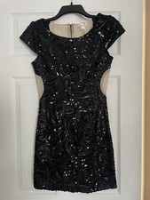 SOIEBLU Sequin Mini Cocktail Party Dress, Black, Size Small , Side/Back cut outs