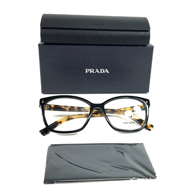 Prada Eyeglasses Frames VPR15Z 389-1O1 Black Tortoise Cat Eye Full Rim 55-16-145