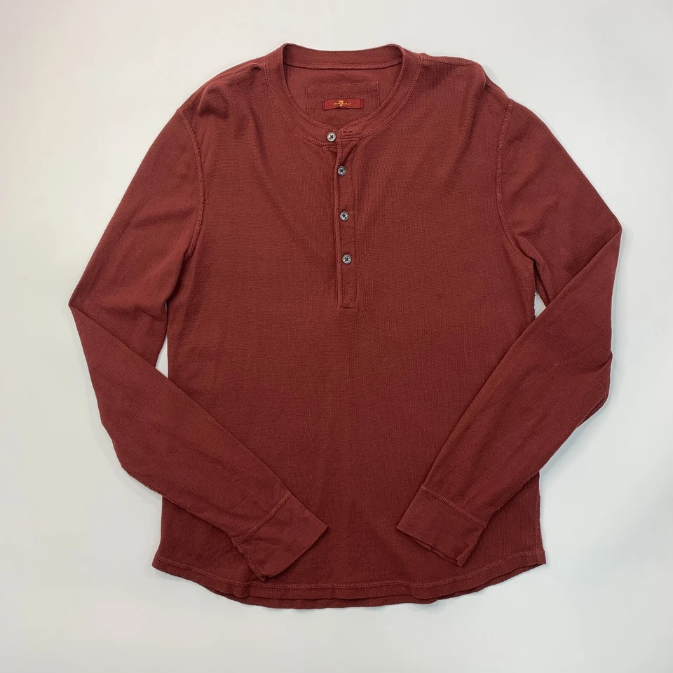 Camisa Henley 7 For All Mankind Hombres S Pequeña Ajustada Elastizada Algodón Manga Larga *LEER Foto 2 de 4