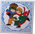Christmas Tile Trivet Jasco San Ho Taiwan Holiday Boy & Girl Skating Decor VTG