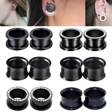 Pair of Black Stainless Steel Screw Flesh Tunnels Ear Gauges Ear Expander Plugs