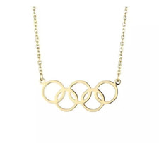 Olympic Necklace 14K Yellow Gold Plated Silver Olympic Sports Pendant.