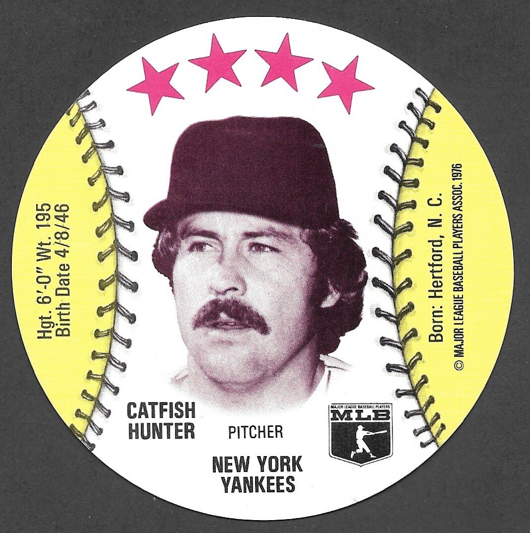 Catfish Hunter Baseball Cards 1976 Buckmans Discs trading card — raw and PSA graded price guide