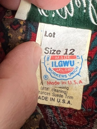 Vtg Button Dress Womens 12 Red Suede Vest PRARIE Cottagecore Union made USA - Picture 6 of 12