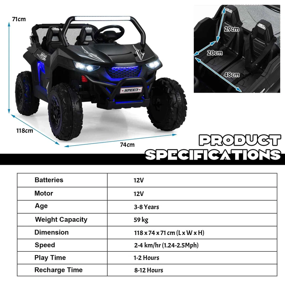 2-Seater Kids Ride on UTV 12V Battery Powered Electric Car Toy-Black - Image 2 of 4