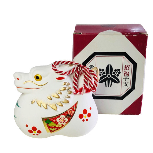 Japanese Clay Bell Zodiac Dragon Dorei Figurine Lucky Charm Art Okimono Decor D9