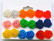 9 pairs Resin Rose Earring mix color Colorful Ear Flower Stud Fashion earrings