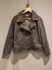 Qvc Michele Hope Faux Suede Biker Jacket Size 14/16 Grey
