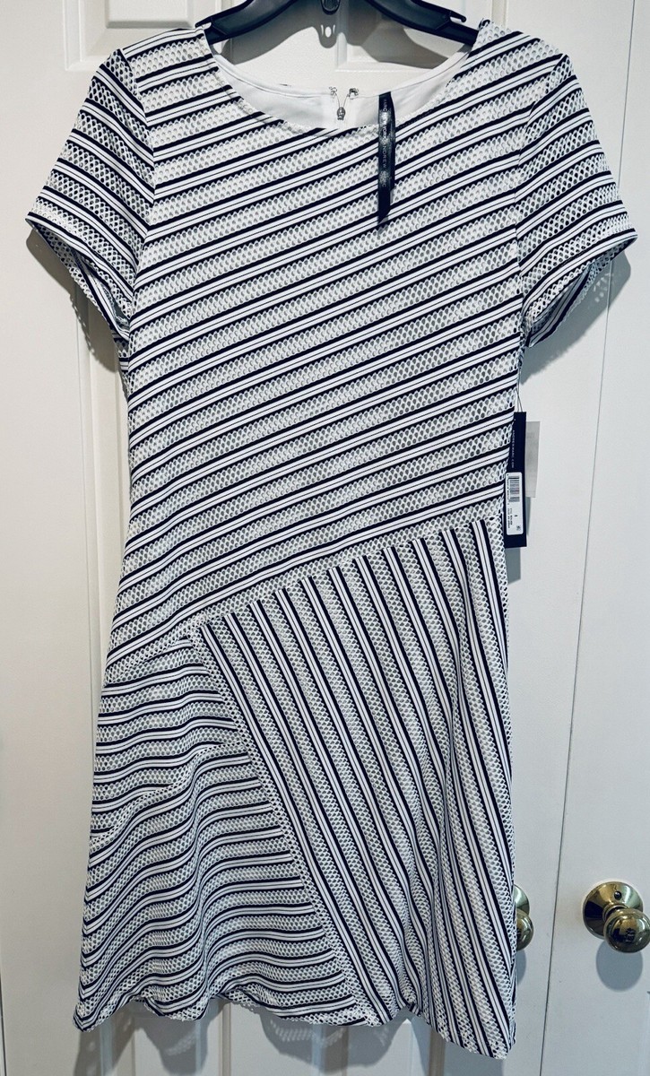 andrew marc dress black and white Blk&white Striped Eyelet Lined Dress, NWT, Size 8 Ebay