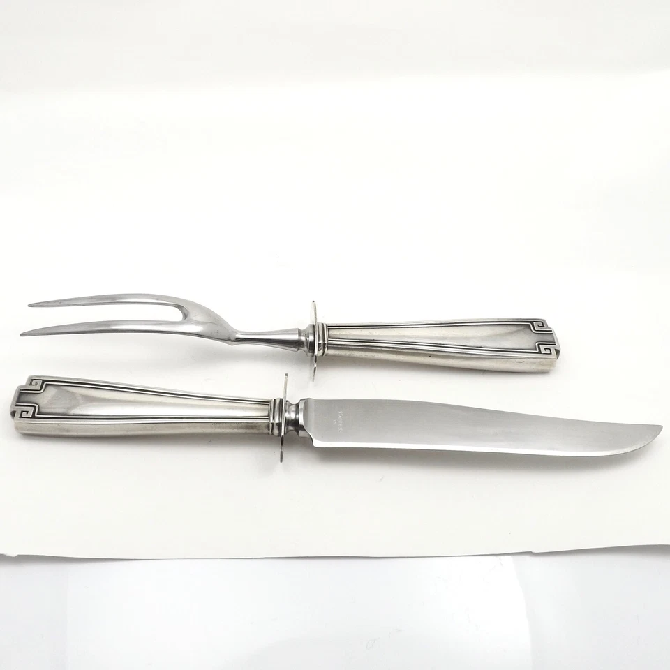 Gorham Plata de Ley Etrusca Griega Llave Tallada Juego Cuchillo Asado 2 Puntas Tenedor Foto 4 de 4