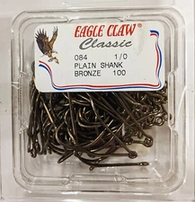 Eagle Claw 084-1/0 Plain Shank Offset Fishing Hook Size 1/0 Curved Point