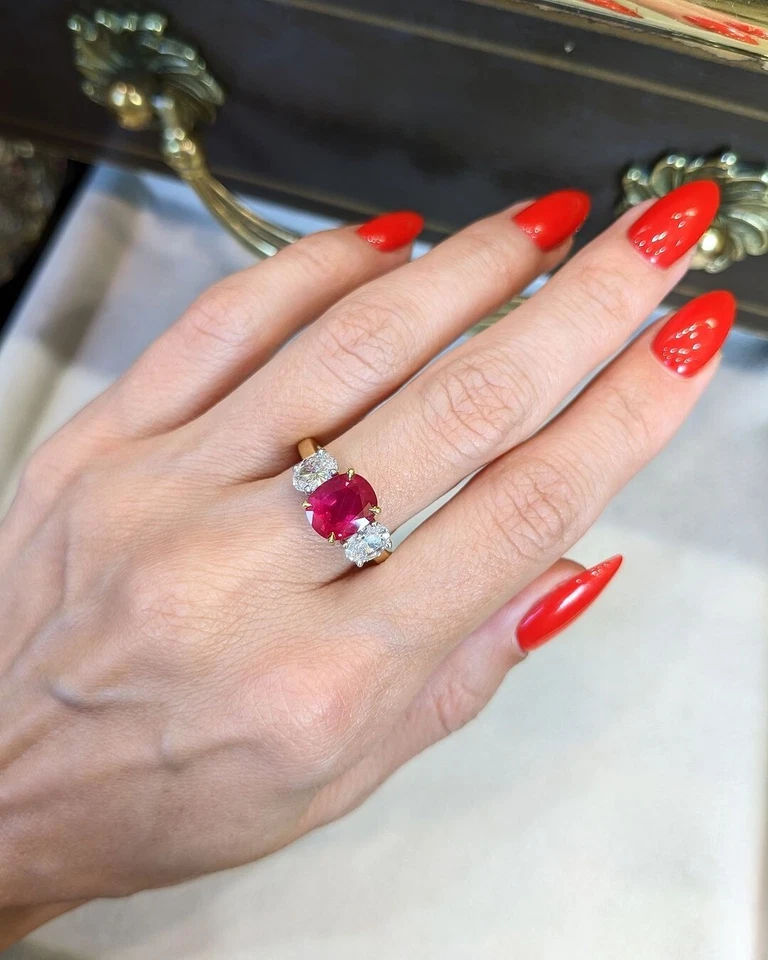 2.94Ct Oval Cut Natural Ruby & Diamond Wedding Ring 14K Yellow Gold Size 6.5 7 8 - Image 4 of 4