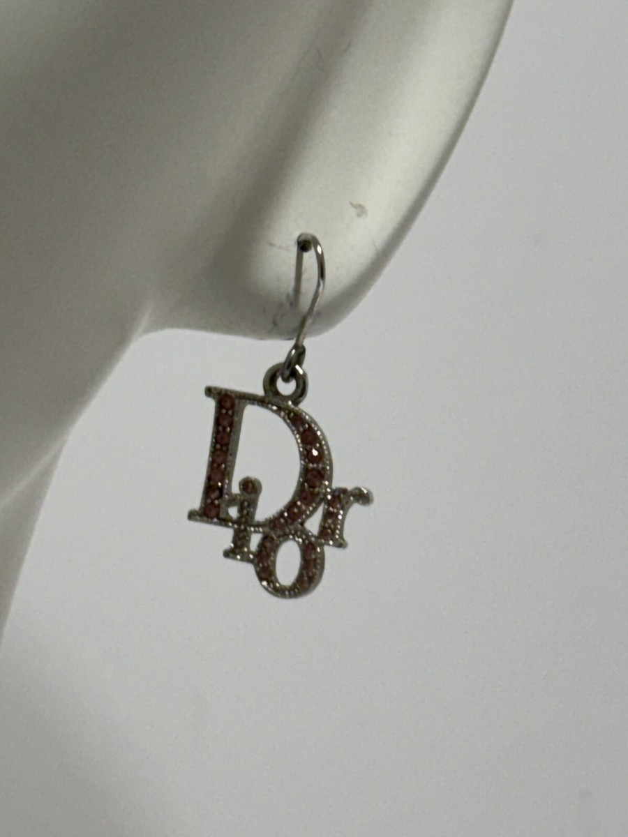 Vtg Christian Dior by John Galliano Silver Pink Crystal Logo