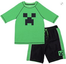 Minecraft Zombie Big Boys Rash Guard and Swim Trunks Outfit Set