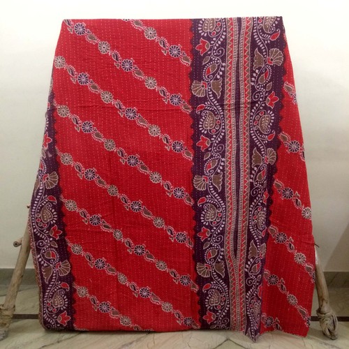 Vintage Reversible Throw Ralli Indian Kantha Quilt Blanket Boho Gudari Bedding - Picture 16 of 29