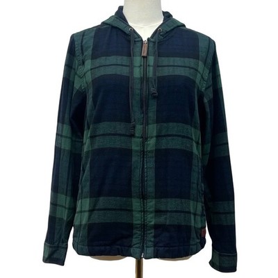 LL Bean Scotch Plaid Flannel Relaxed Zip Hoodie Womens M Petite