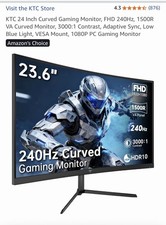 KTC 24 Inch Curved Gaming Monitor, FHD 240Hz, 1500R VA Curved Monitor, 3000:1 Co