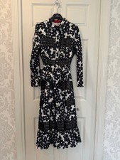 CH Carolina Herrera Long Sleeve Dress Size 4 Floral Pattern White Black Used