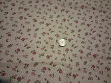 Pink And Green Floral On White Cotton Fabric 44" X 32"